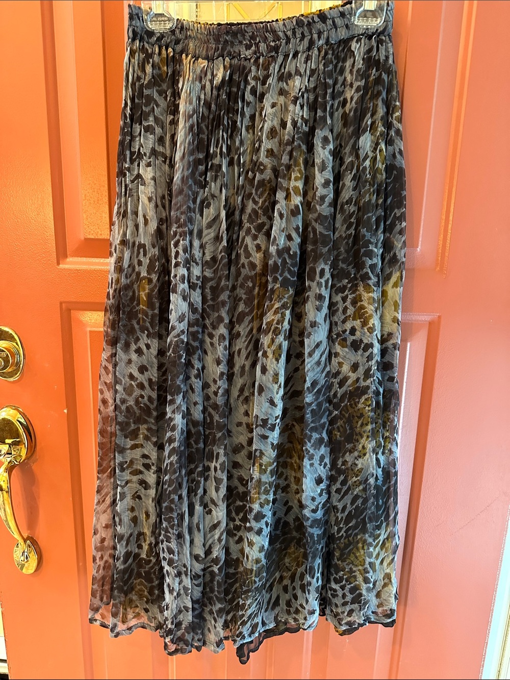 Pleated Animal-Print Midi Skirt in Multi-Color
